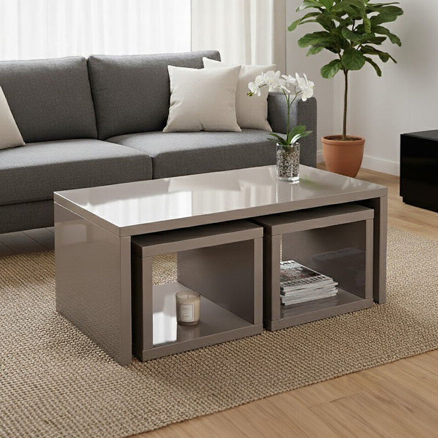 Madrid Dark Grey High Gloss Coffee Table With Two Under Tables
