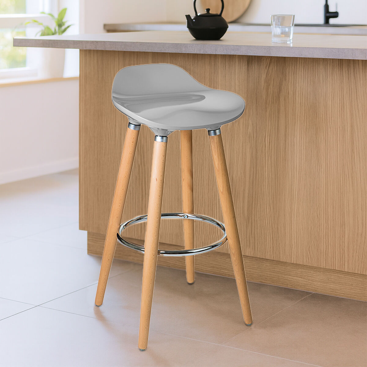 Stockholm Taupe Abs And Beech Wood Bar Stool