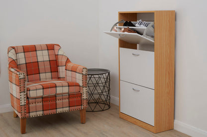 Quinn White And Oak Veneer 3 Drawer Shoe Cupboard