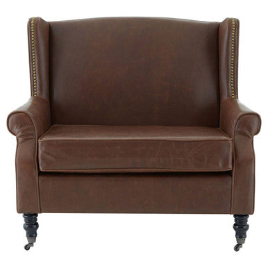 Fulham Brown Leather Effect Wing Armchair