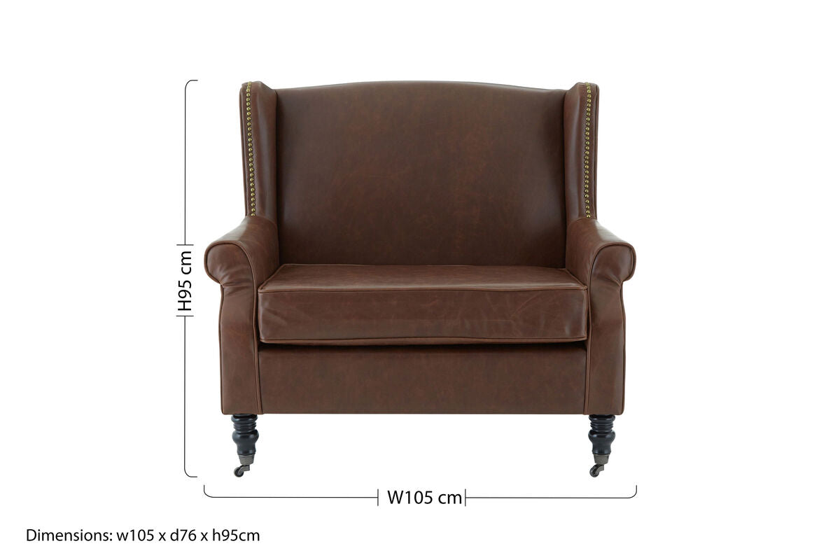 Fulham Brown Leather Effect Wing Armchair