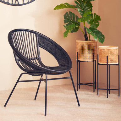 Lagom Black Natural Rattan And Iron Black Chair