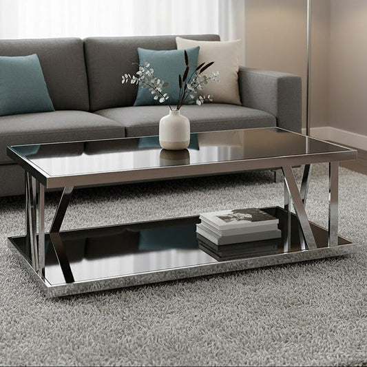 Ackley Silver Coffee Table With Black Glass