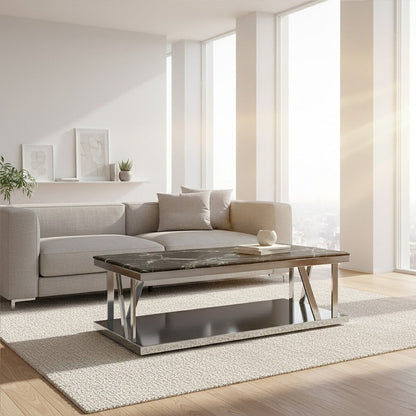 Ackley Silver Coffee Table With Marble Top