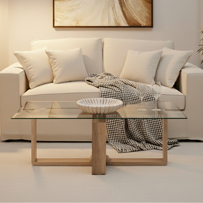 Barton Glass Coffee Table with Wood Effect Legs