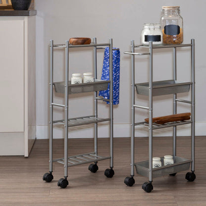 Dara 4 Tier Brush Nickel Trolley with 2 Baskets