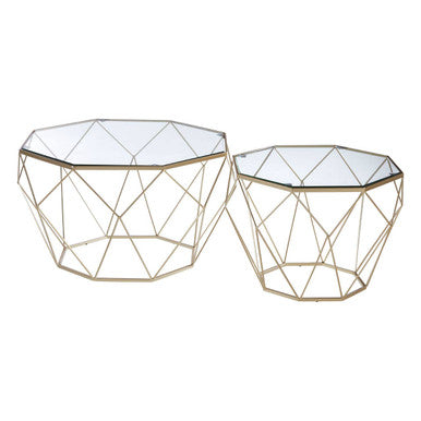 Arcana Gold Finish Geometric Design Set Of 2 Tables