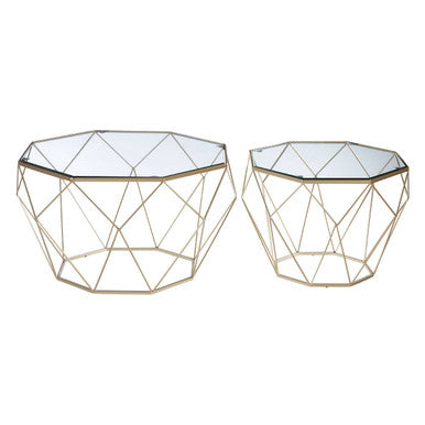 Arcana Gold Finish Geometric Design Set Of 2 Tables