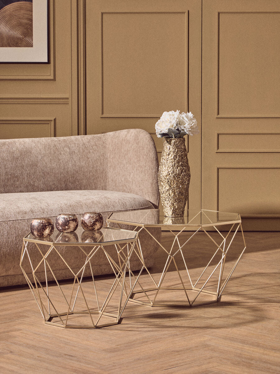 Arcana Gold Finish Geometric Design Set Of 2 Tables