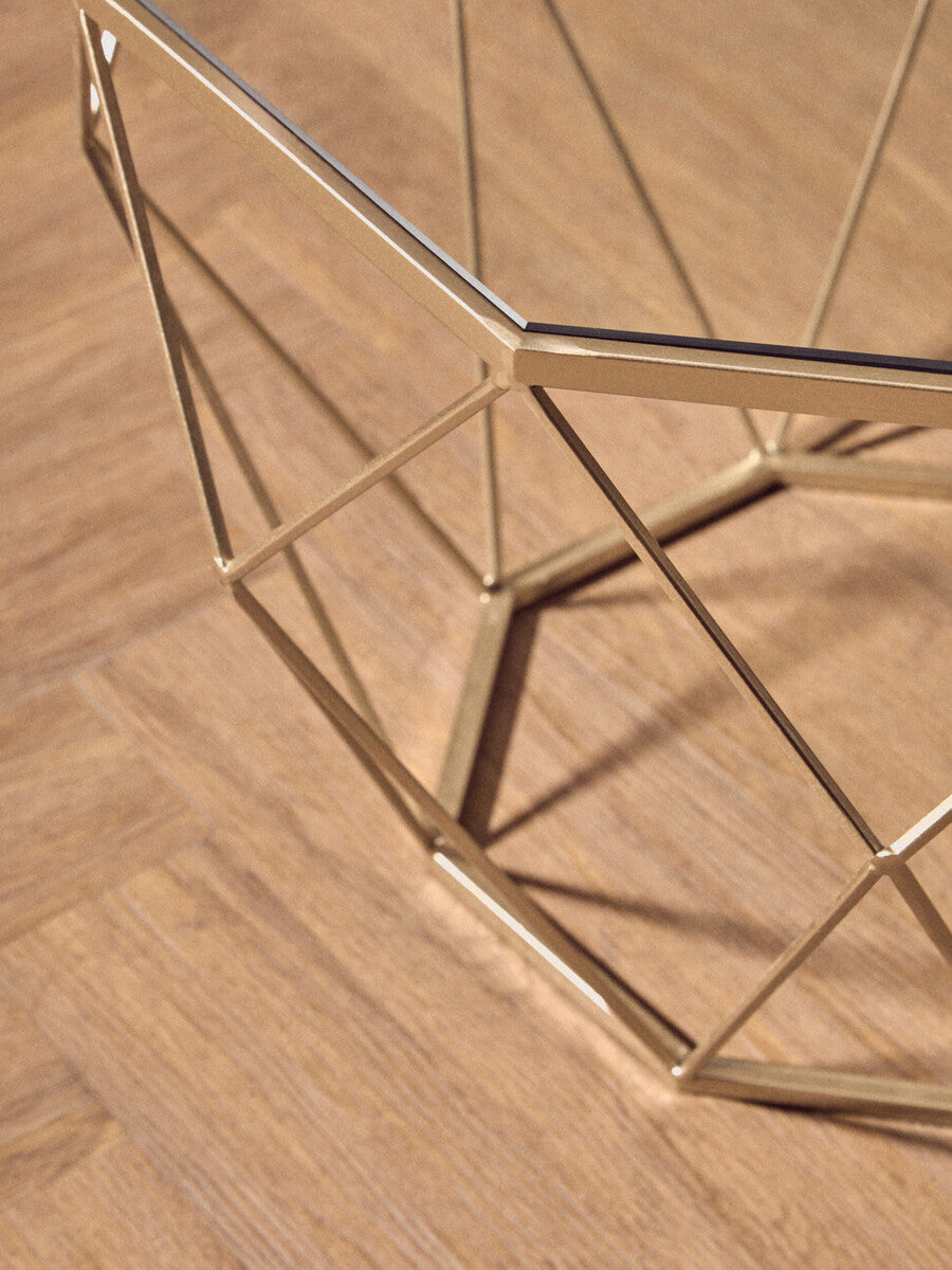 Arcana Gold Finish Geometric Design Set Of 2 Tables