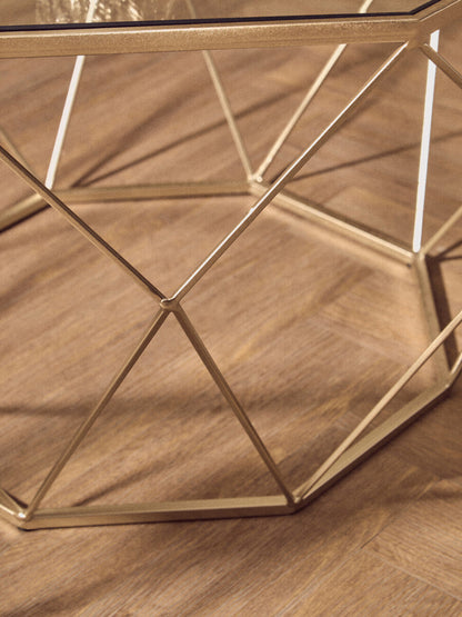 Arcana Gold Finish Geometric Design Set Of 2 Tables