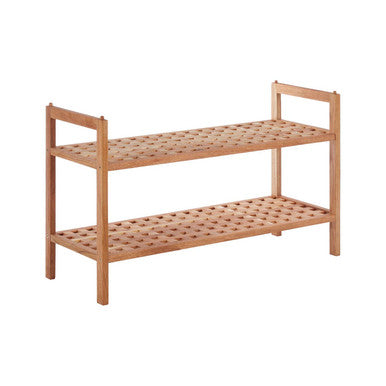 Arla 2 Tier Walnut Wood Grid Design Stackable Shoe Rack