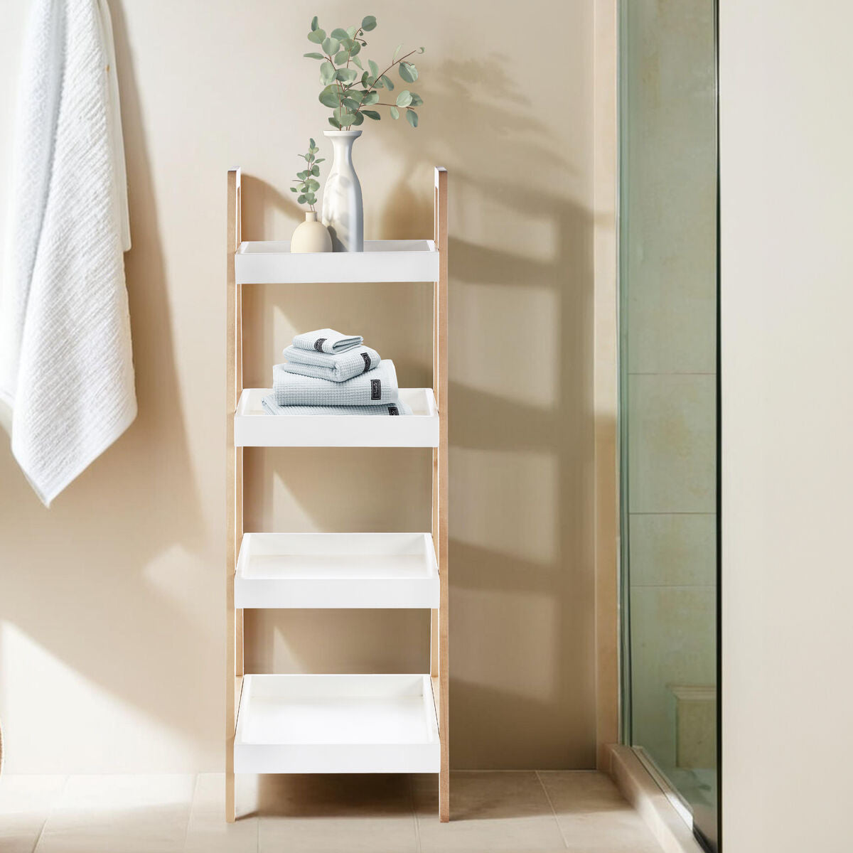 ARLA Four Tier Birch Wood Bathroom Shelf Unit