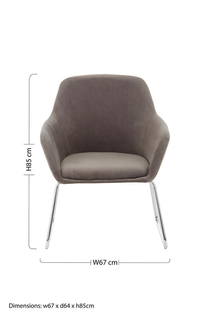 Stockholm Grey Velvet Dining Chair with Chrome Legs