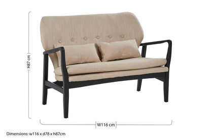 2 Seater Beige Sofa with Black Wood Frame, Stockholm