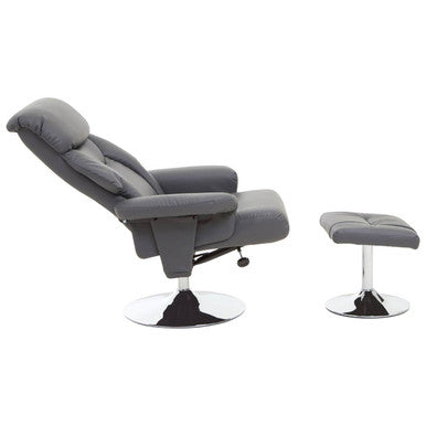 Denton Grey Leather Effect Reclining Chair And Footstool