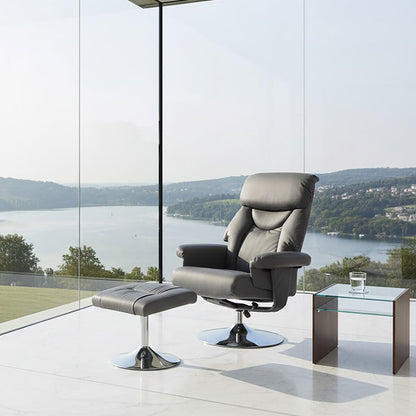 Denton Grey Leather Effect Reclining Chair And Footstool
