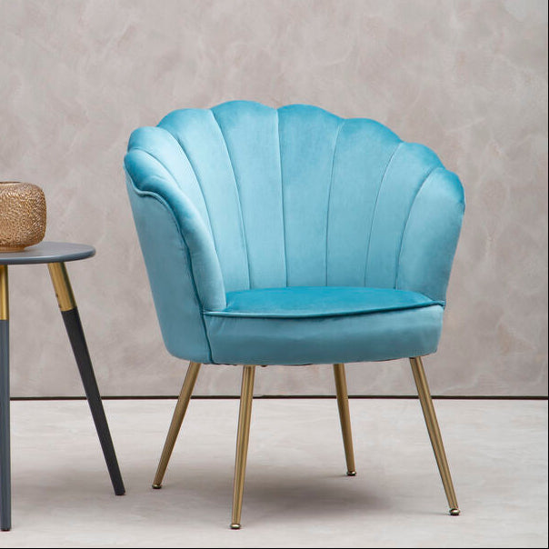 Ovala Aqua Blue Velvet Scalloped Chair