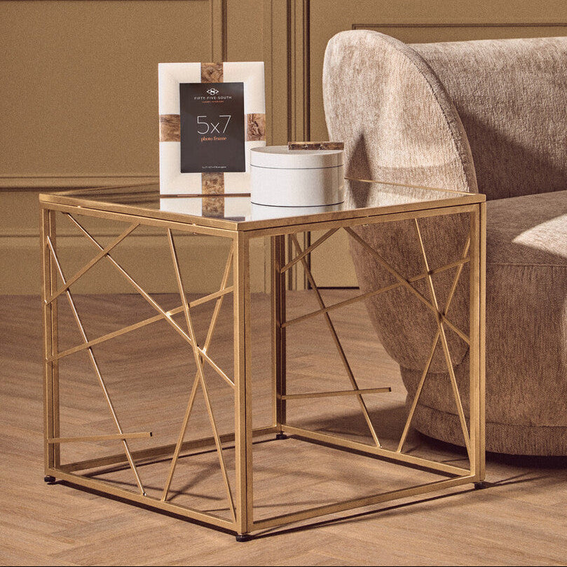 Farran Gold Finish Side Table With Mirror Top