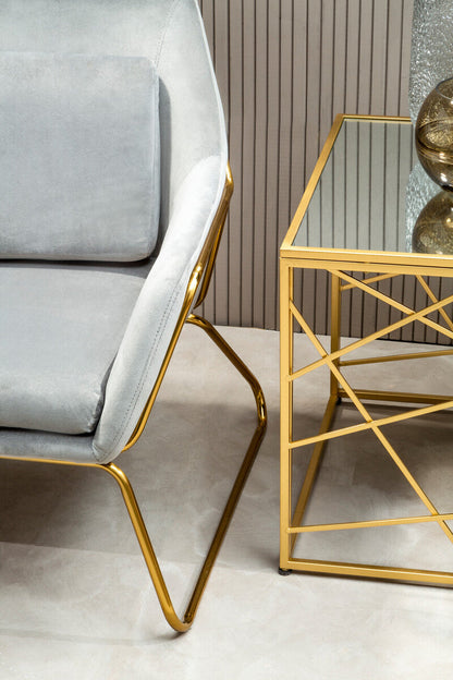 Farran Gold Finish Side Table With Mirror Top