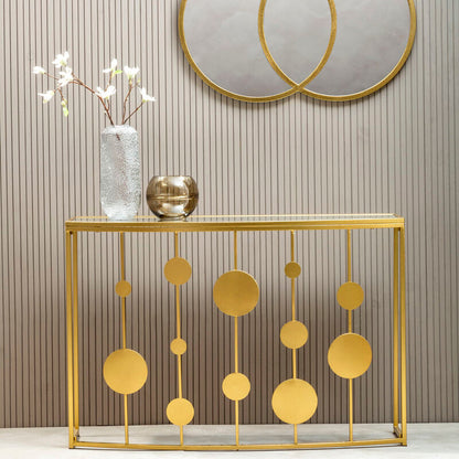 Farran Champagne Gold Finish Console Table With Mirror Top