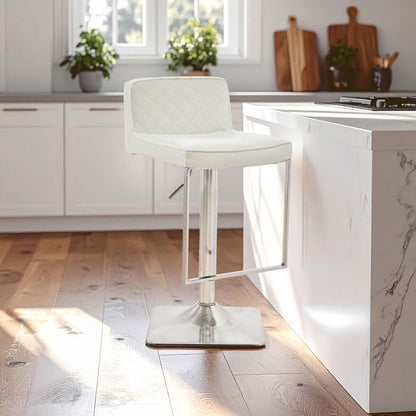 Baina White And Chrome Bar Stool With Square Base