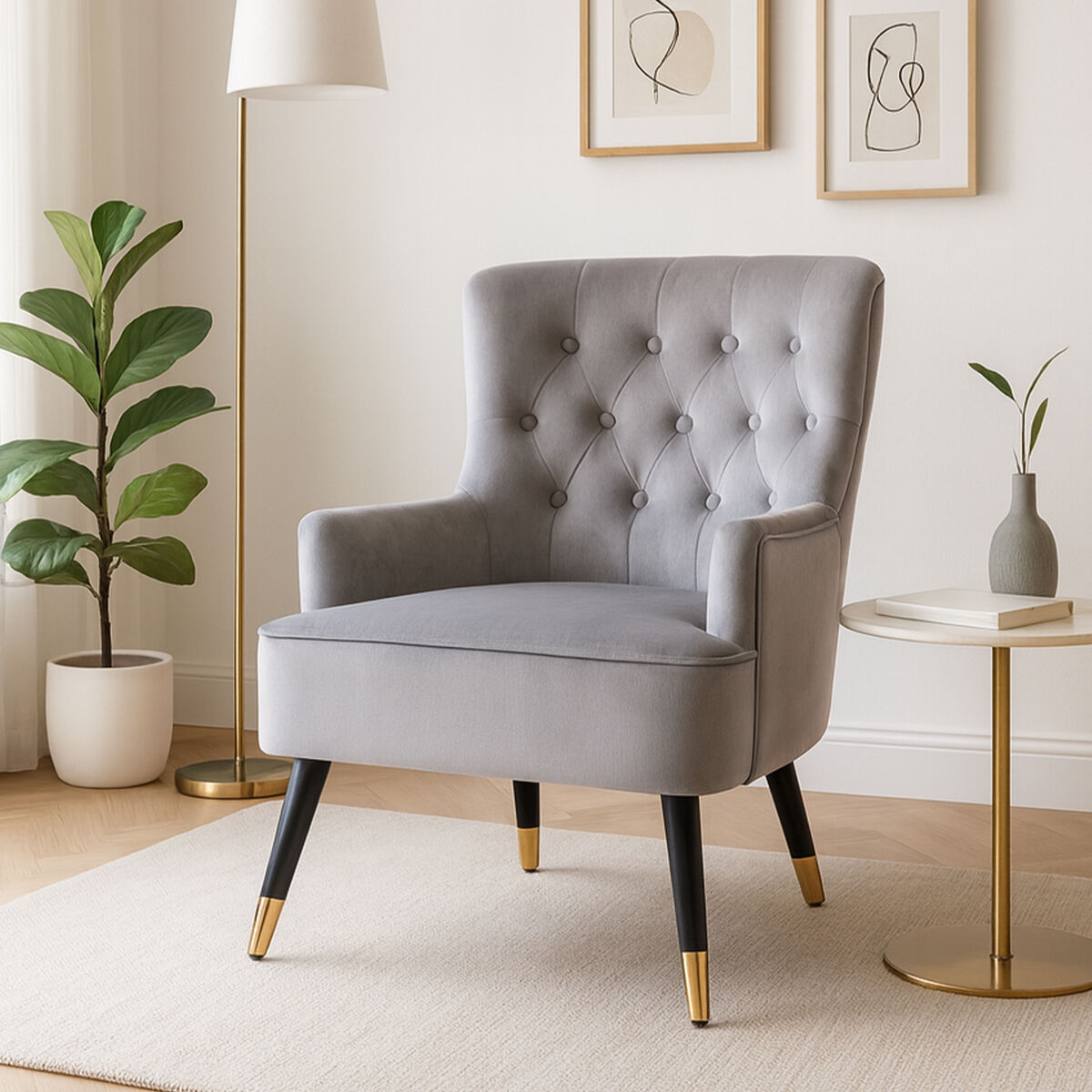 Loretta Grey Velvet Tufted Chair