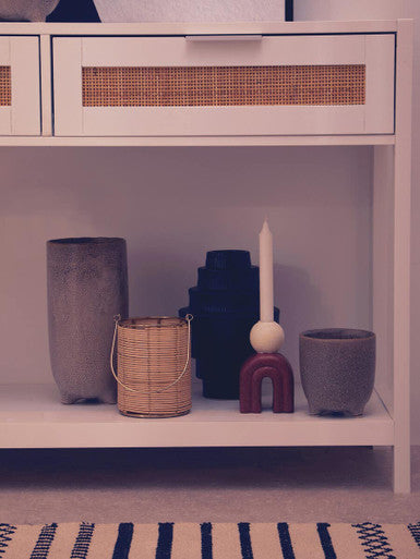 Sherman White Wood and Rattan Two Drawer Console Table