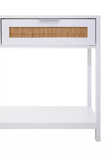 Sherman White Wood and Rattan Two Drawer Console Table