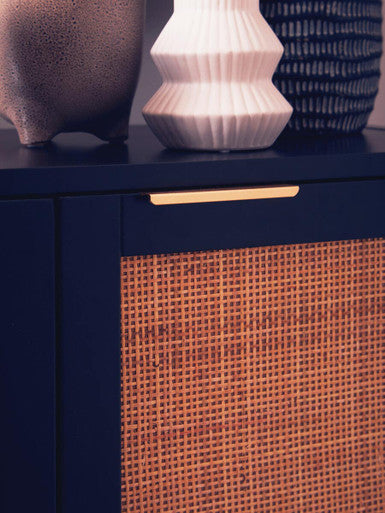 Sherman Black Wood and Rattan Two Door Side Cabinet