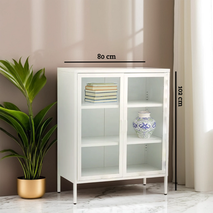 Acier Two Door White Metal Cabinet