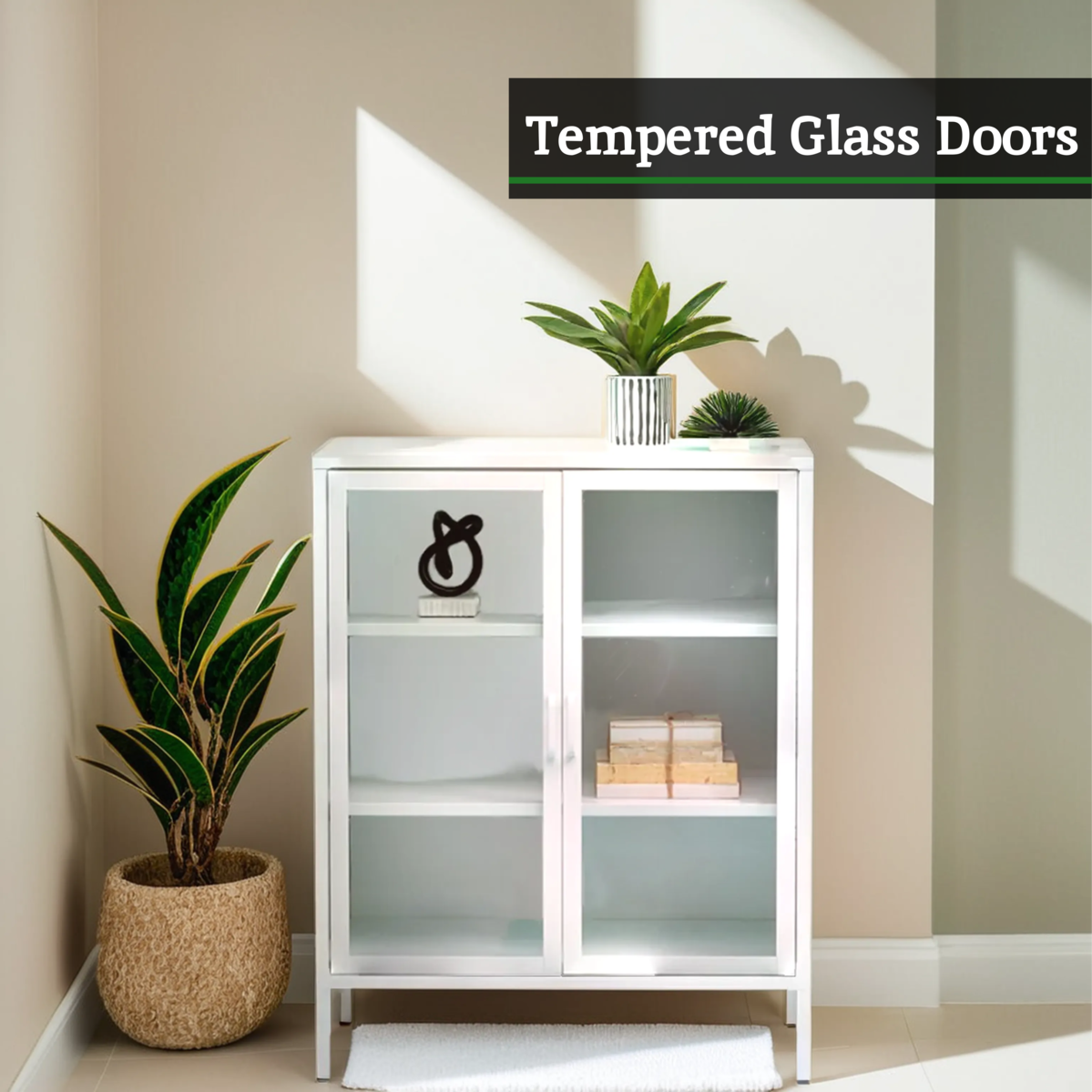 Acier Two Door White Metal Cabinet