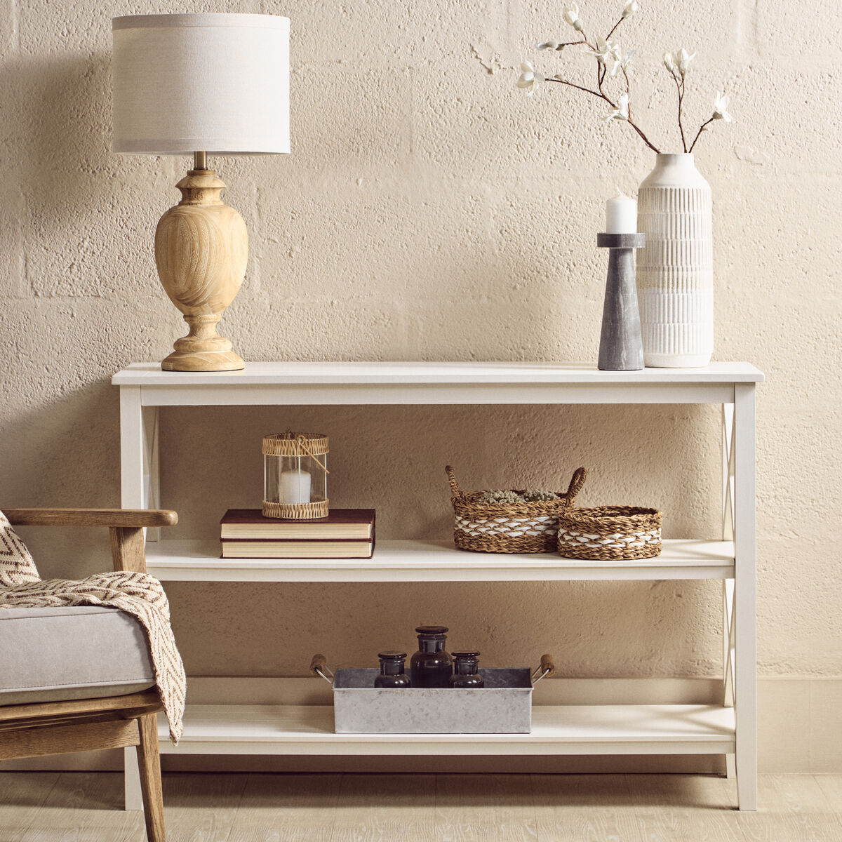 Heritage Three Shelf Large White Bookcase