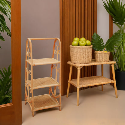 Mataram Three Tier Rattan Square Shelf Unit