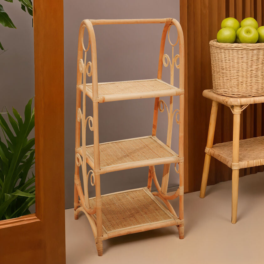Mataram Three Tier Rattan Square Shelf Unit
