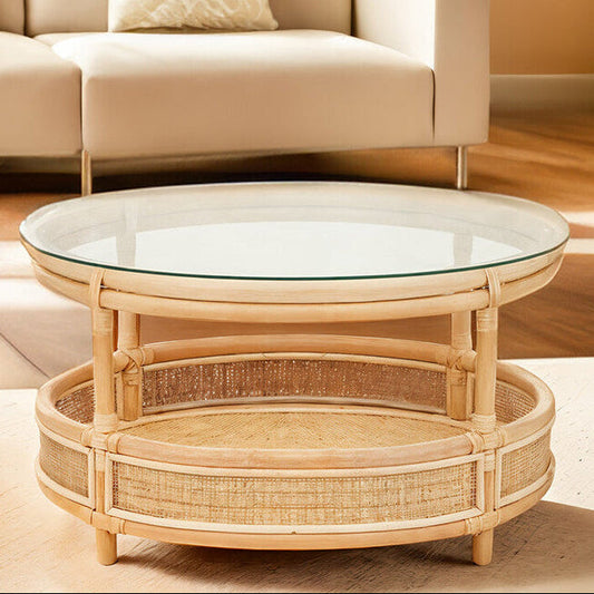 Mataram Rattan Coffee Table With Glass Top