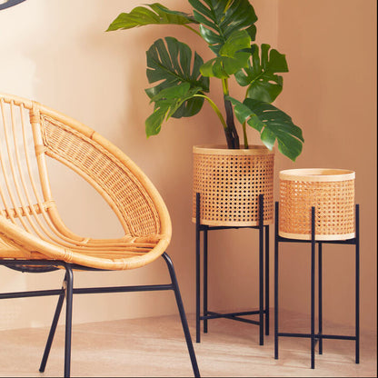 Depok Large Rattan Planter with Metal Stand