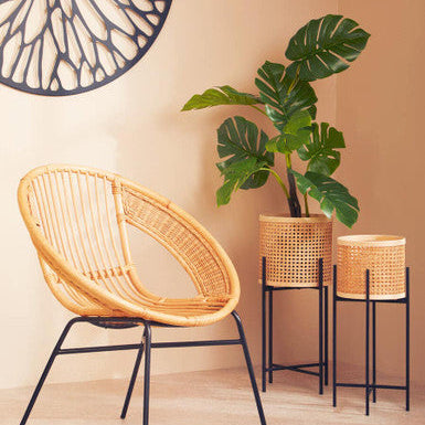 Depok Large Rattan Planter with Metal Stand