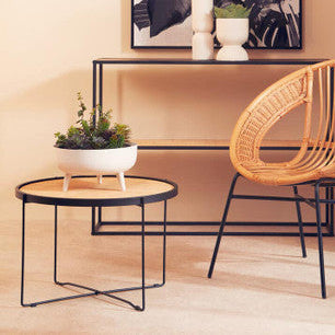 Depok Rattan Round Coffee Table With Cross Metal Legs