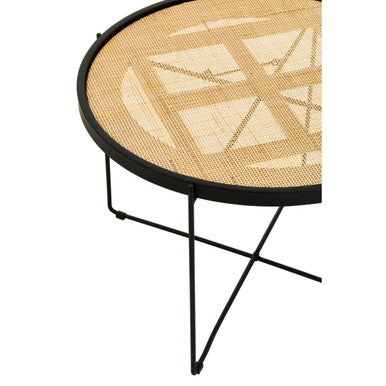 Depok Rattan Round Coffee Table With Cross Metal Legs