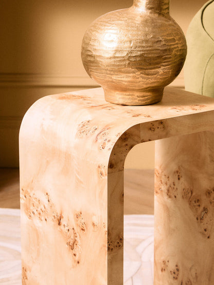 Mota Burl Wood Design Curved Side Table