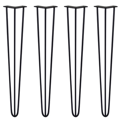 4 x 28" Hairpin Legs - 3 Prong - 10mm - Black