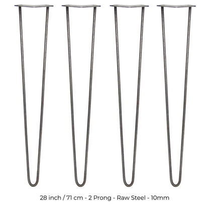 4 x 28" Hairpin Legs - 2 Prong - 10mm - Raw Steel