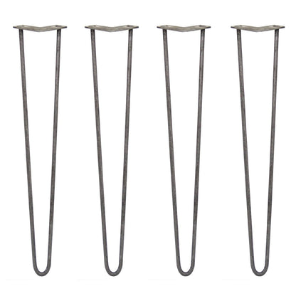 4 x 28" Hairpin Legs - 2 Prong - 12mm - Raw Steel