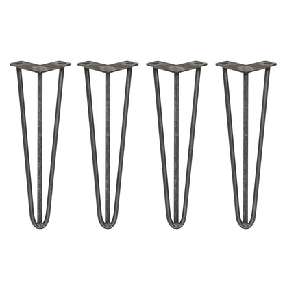4 x 16" Hairpin Legs - 3 Prong - 12mm - Raw Steel