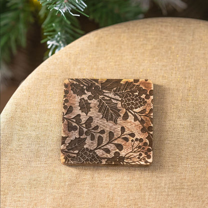 Set of 4 Wooden Berry Etched Coasters