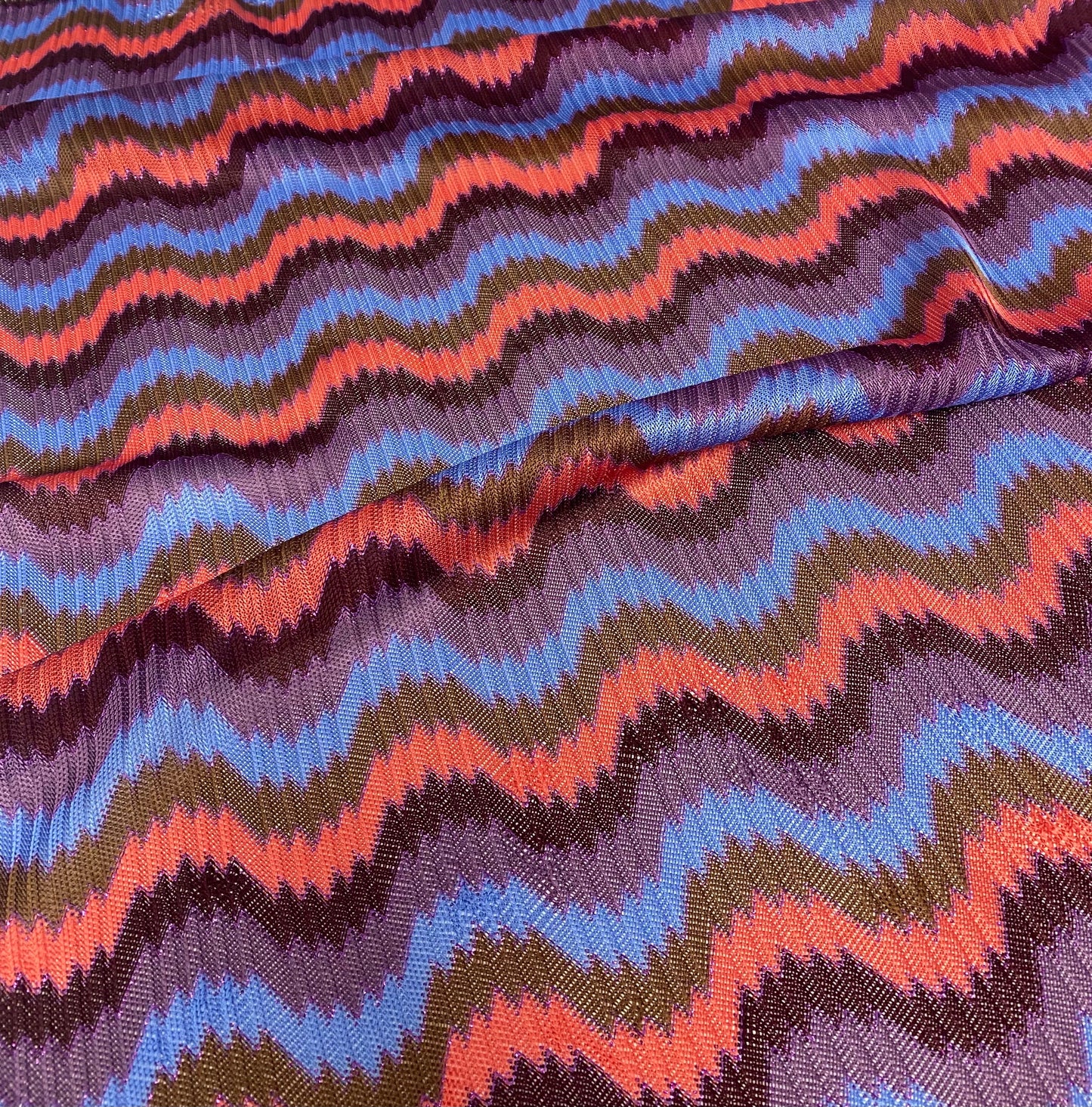 Retro Wavy Mesh Fabric - Multicolor Zigzag Pattern