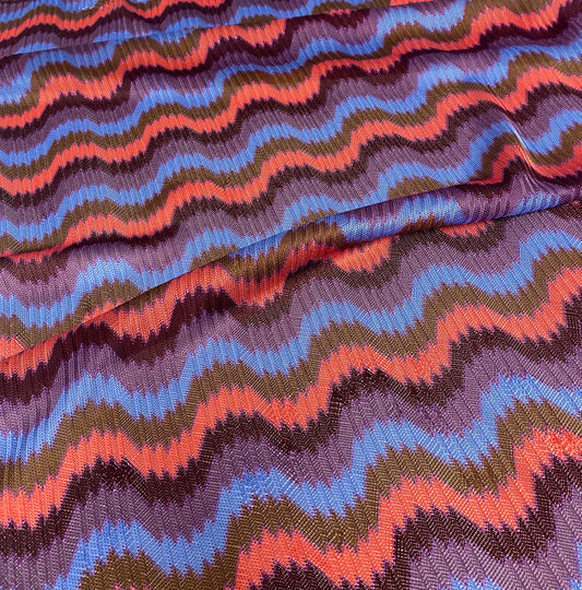 Retro Wavy Mesh Fabric - Multicolor Zigzag Pattern