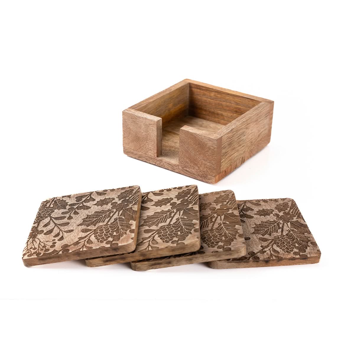Set of 4 Wooden Berry Etched Coasters