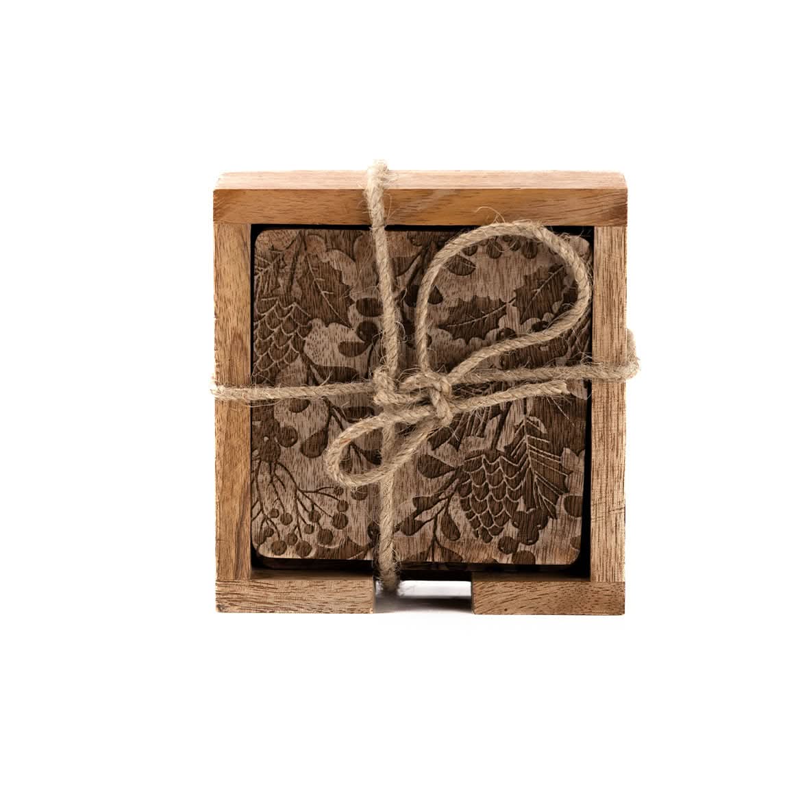 Set of 4 Wooden Berry Etched Coasters